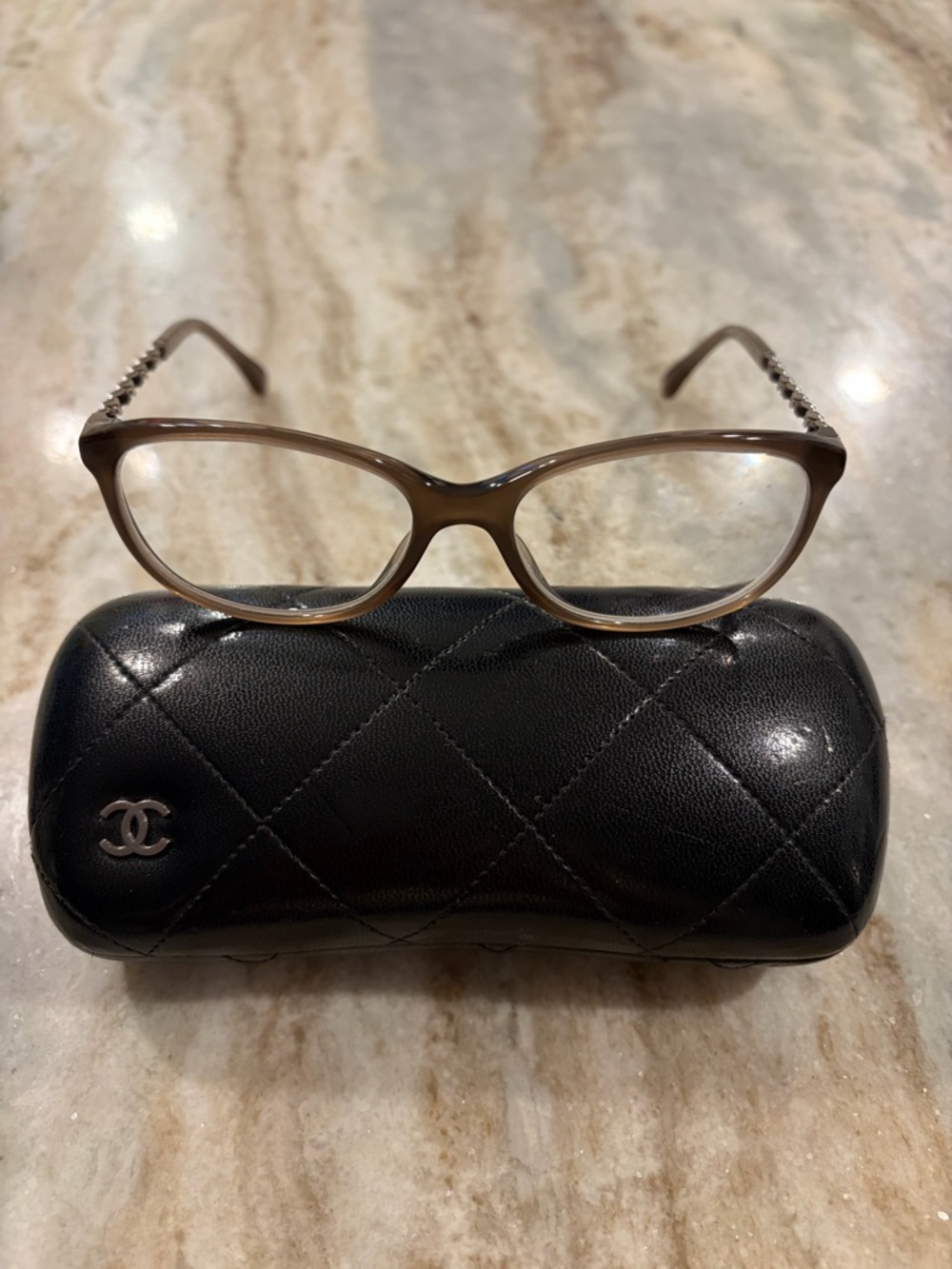 CHANEL Women's Cat-Eye Glasses Frame in Light Taupe, mod 3221, and case